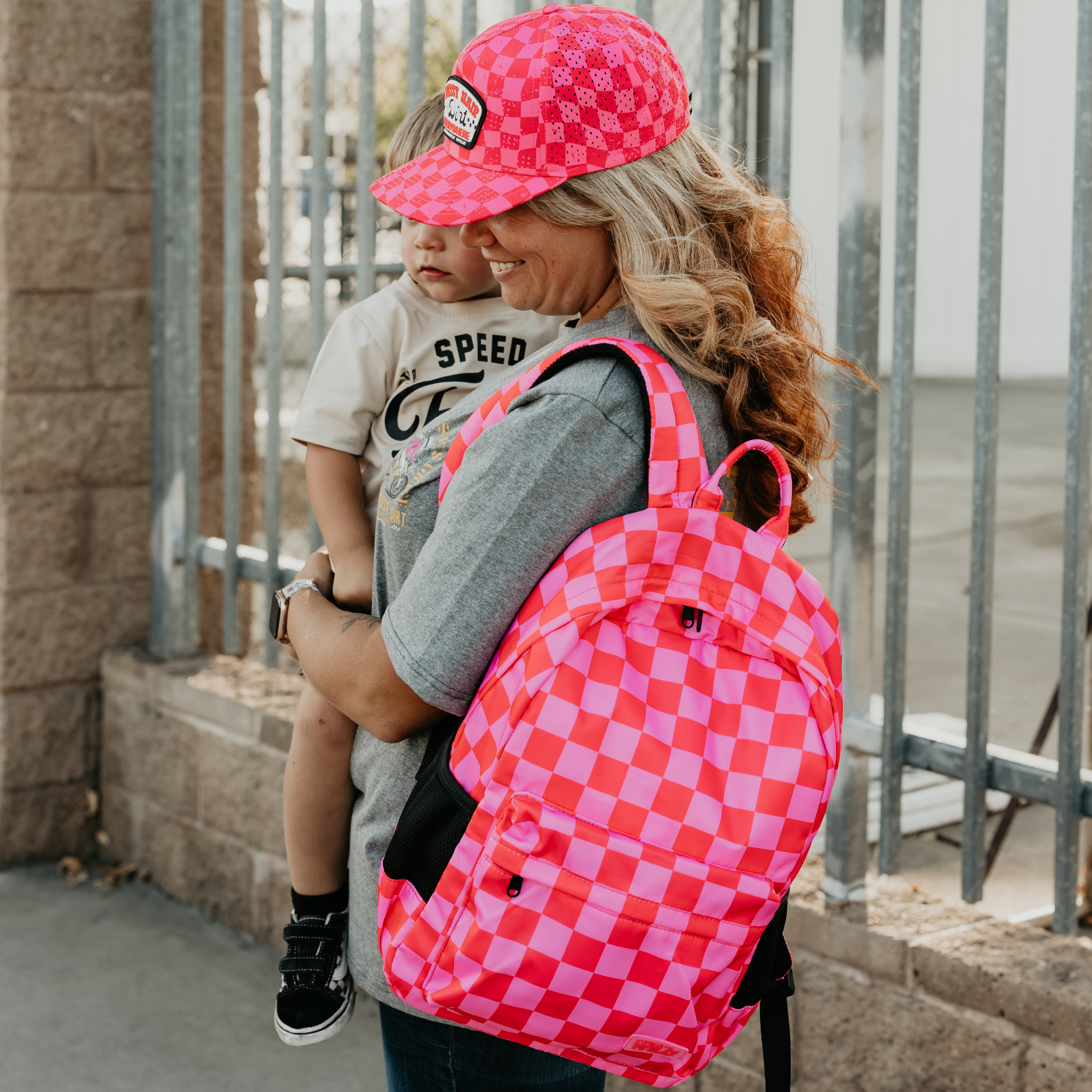 Speedy Pink Checker Backpacks