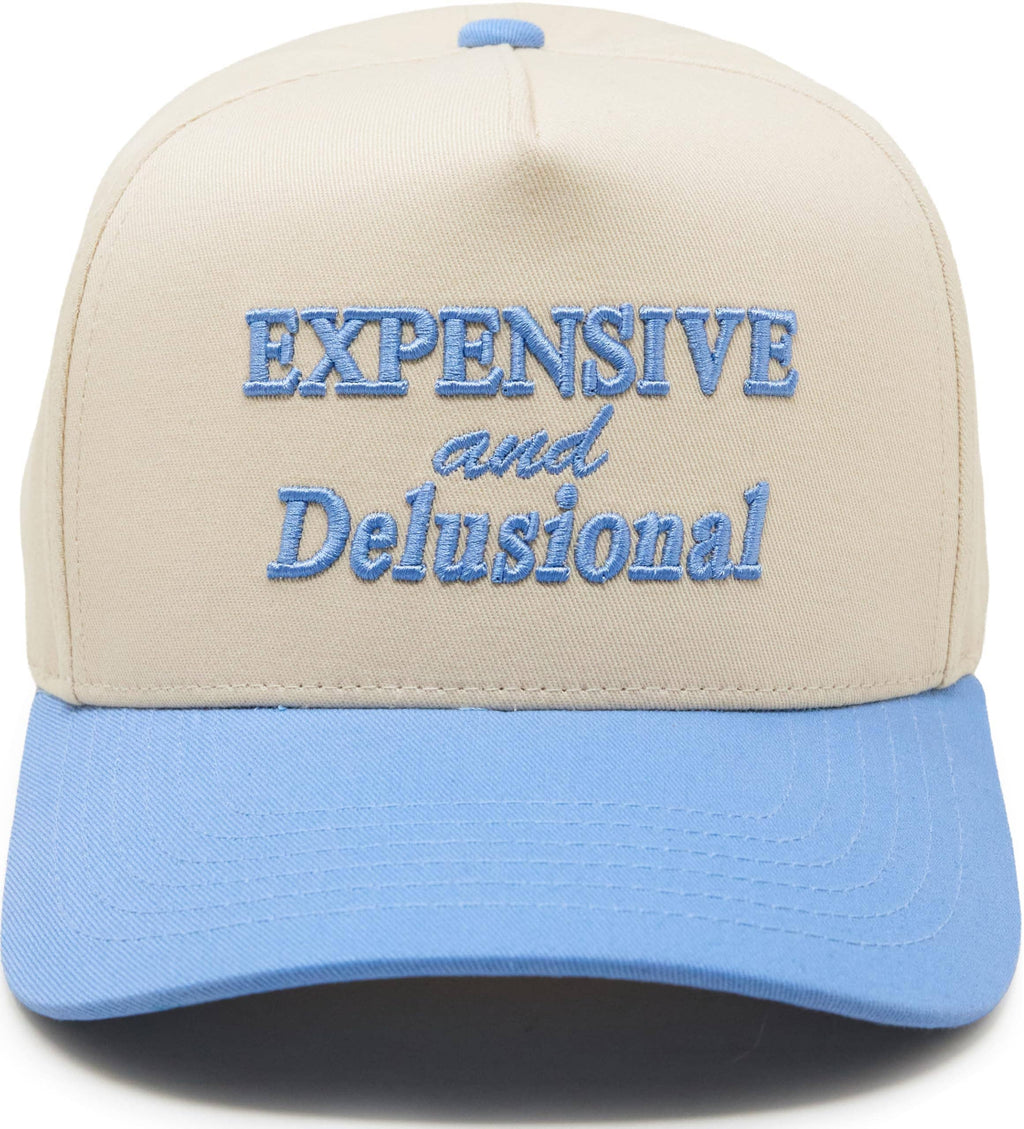 Retro Two Tone Cap - Expensive & Delusional-Light Blue/Beige