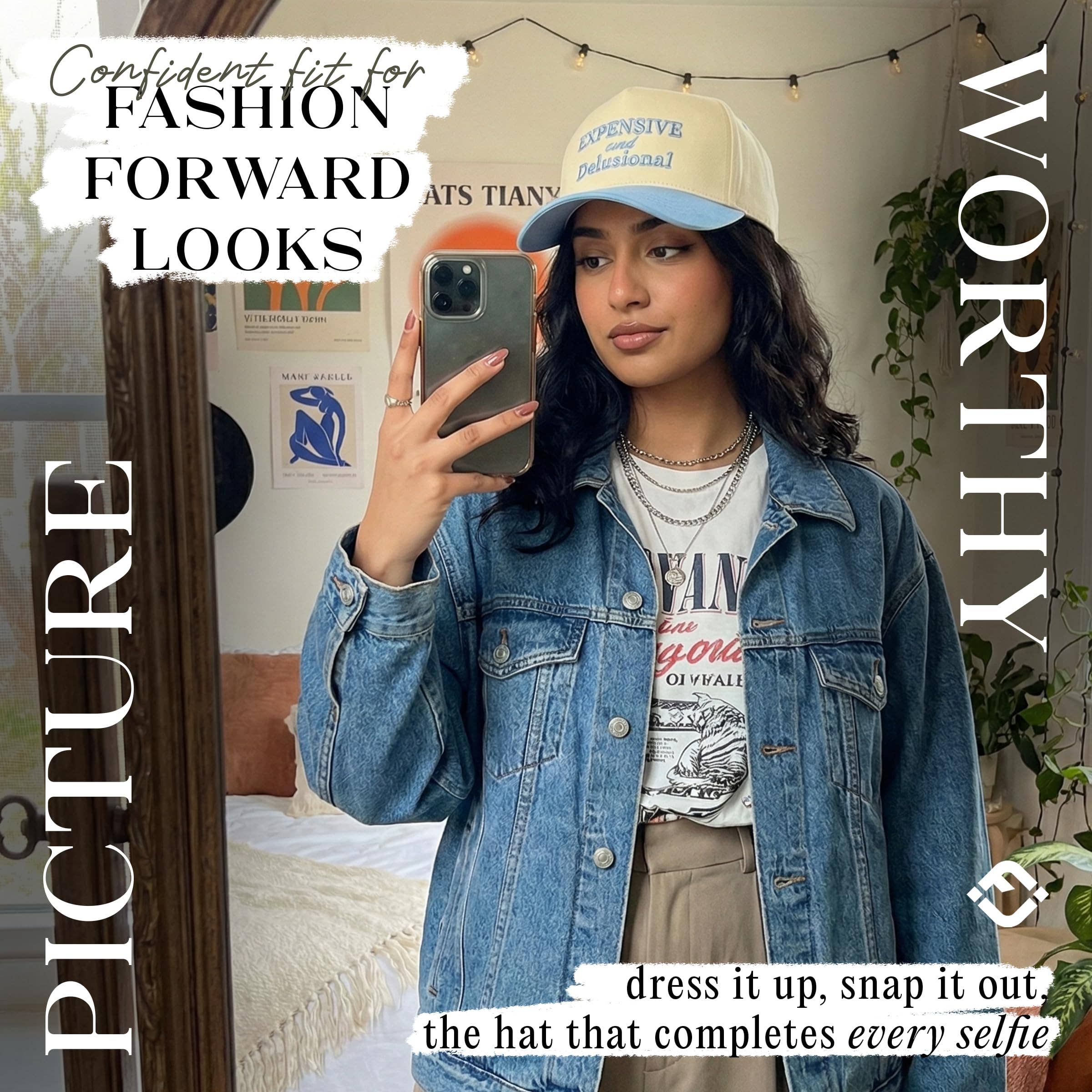 Retro Two Tone Cap - Expensive & Delusional-Light Blue/Beige